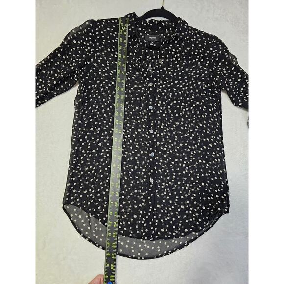 Theory SzP Black 100% Silk w cream dot pattern. Lightweight. Sheer. Career. Work - Picture 6 of 13